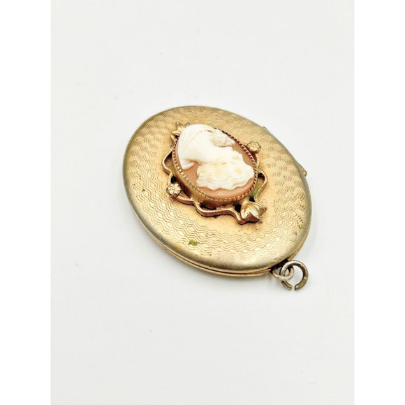 Vintage Genuine Carved Cameo Locket Pendant Gold Tone Pic Photo Holder Jewelry - Picture 5 of 12